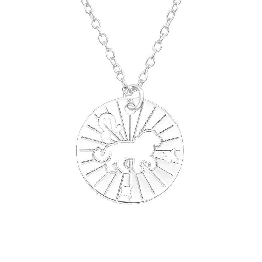 Sterling Silver Leo Laser Cutout Necklace 14mm